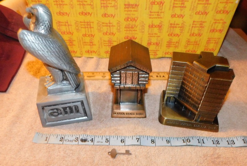 BANTHRICO AM ALASKA MUTUAL SAVINGS Bank Coin BANK Alaska State 3 Metal Bank Lot BANTHRICO AM ALASKA MUTUAL SAVINGS Bank Coin BANK Alaska State 3 Metal Bank Lot