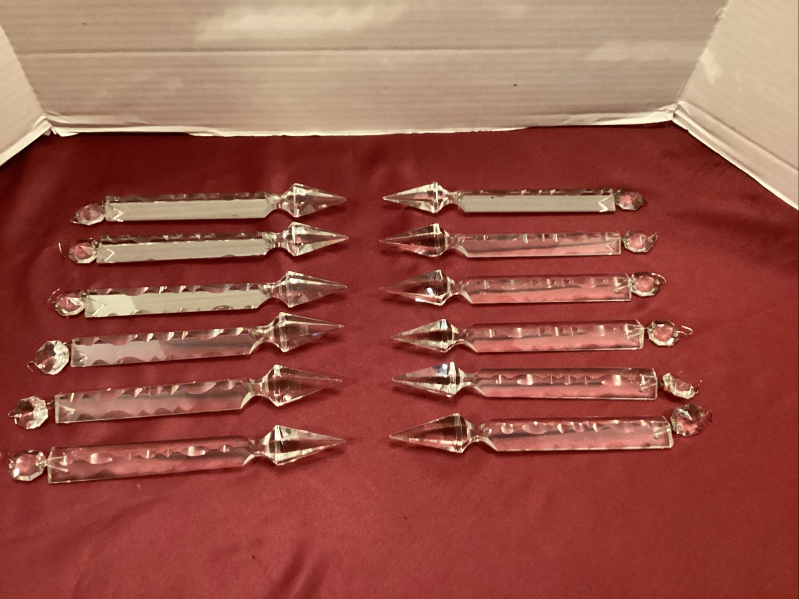 Antique 12 French Cut Crystal Argand Cornelius Chandelier Luster Spear 8” Prisms Antique 12 French Cut Crystal Argand Cornelius Chandelier Luster Spear 8” Prisms