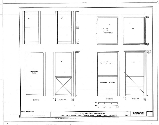 Ewing Cabin Forest Drive Door Window Details 1930s Charleston SC Blueprint