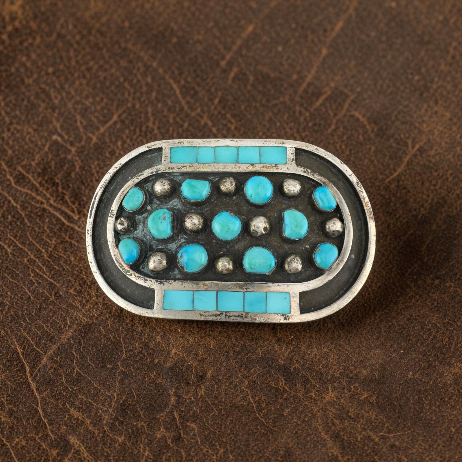 Vintage Jobeth Maize Zuni Sterling Silver Turquoise Belt Buckle 44.2g