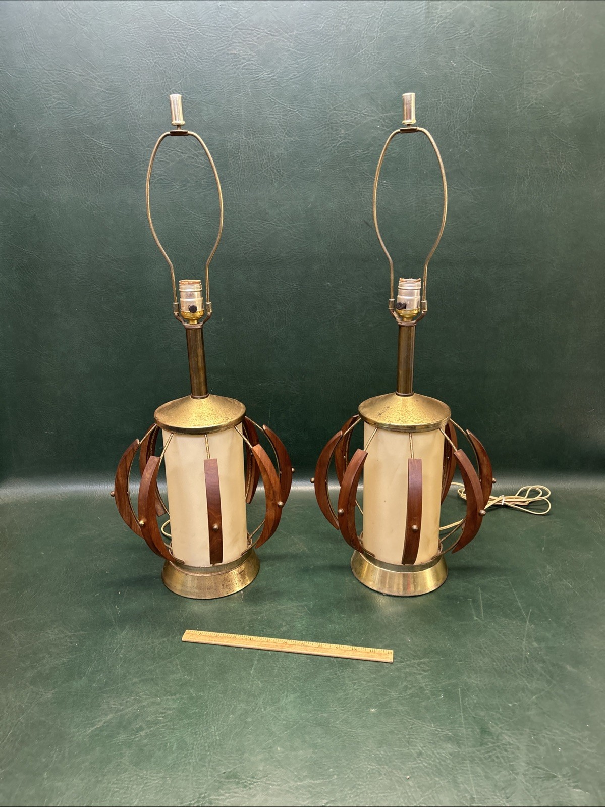 Pr Vintage MCM  50s 60s Atomic Era Table Lamps W/ night lights in base