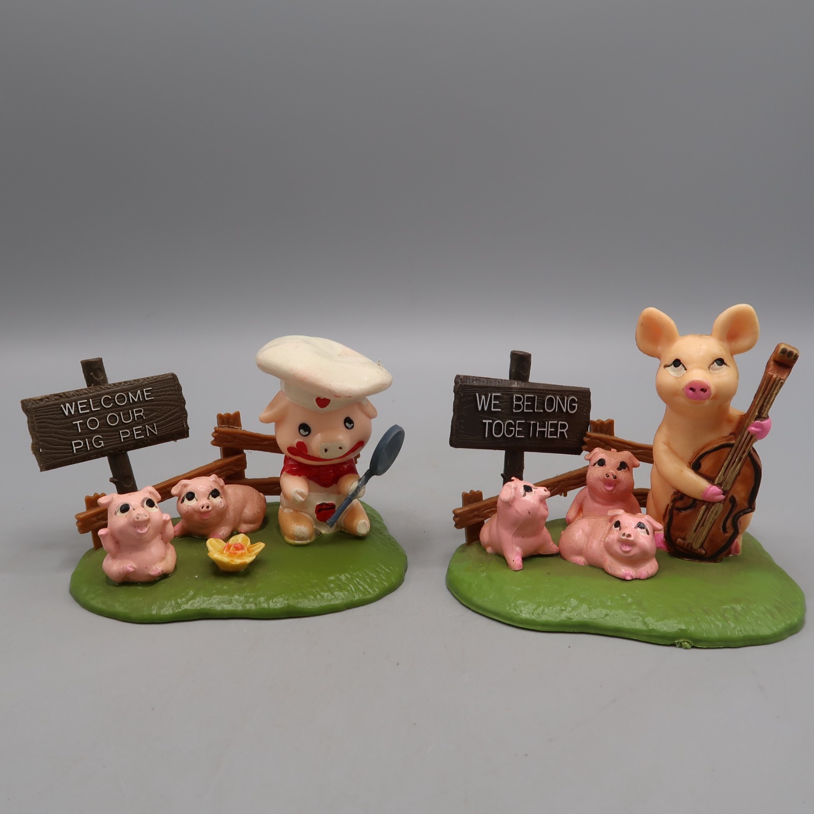 Vintage Plastic Pig Figurine Welcome To Our Pig Pen & We Belong Together Plastic