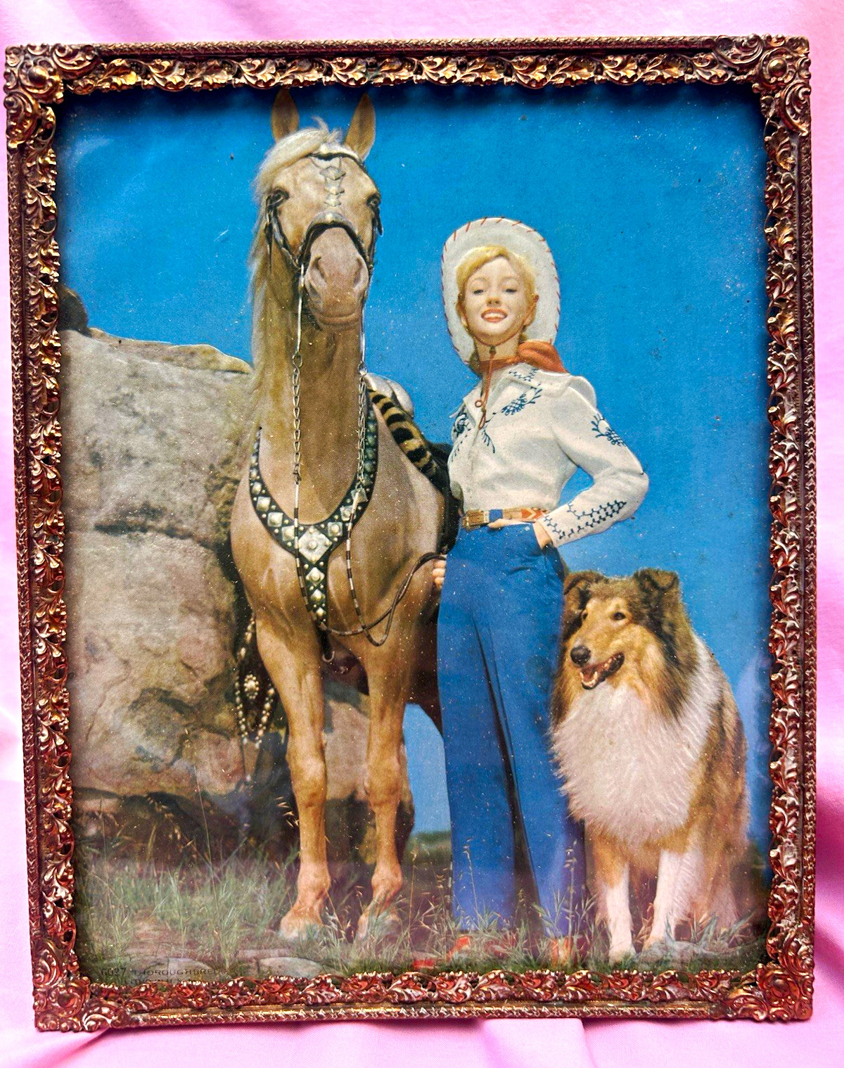 Vintage 1950s Cowgirl Palomino Horse Collie Print “Thoroughbred” 1027 Embossed