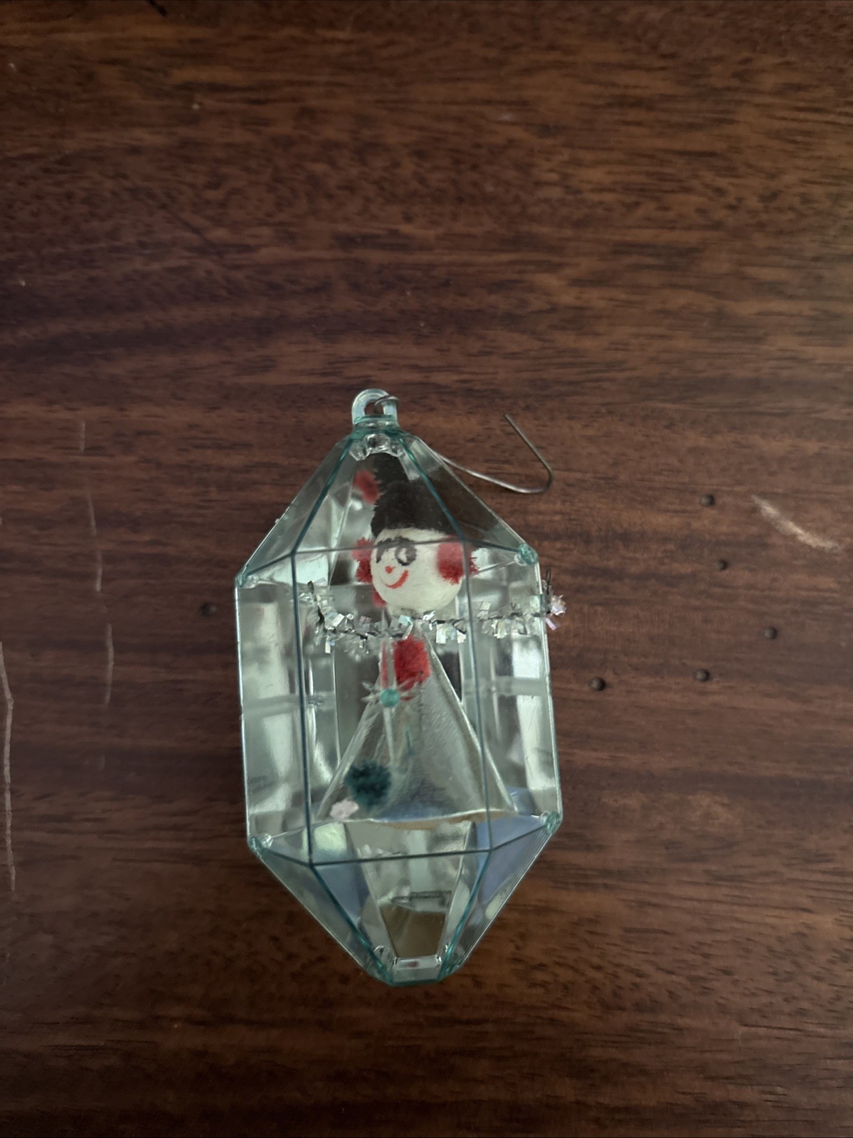 Vintage Plastic Jewelbrite Teal blue Green Christmas 3D ornament W/ Snowman