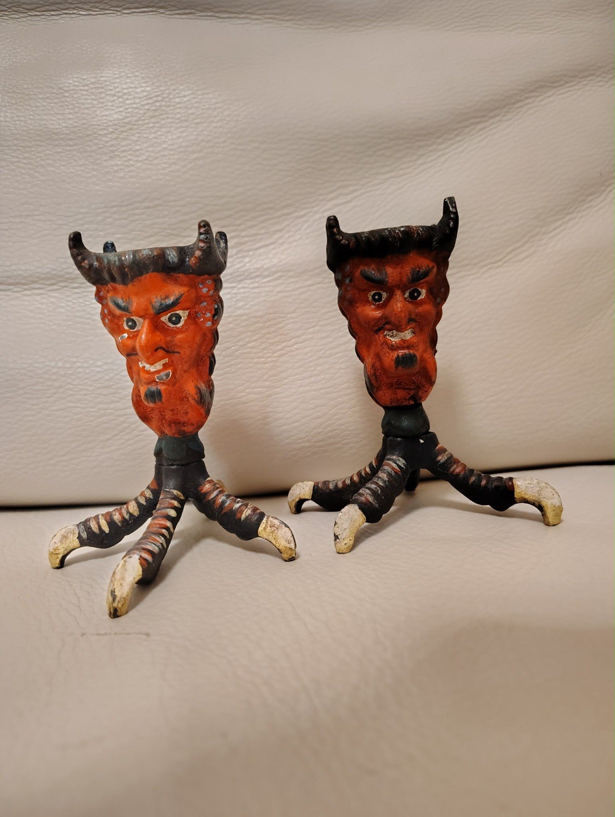 Antique Cast Iron Devil Head Candle Holder Chicken Talon Claw Original Paint . Antique Cast Iron Devil Head Candle Holder Chicken Talon Claw Original Paint .