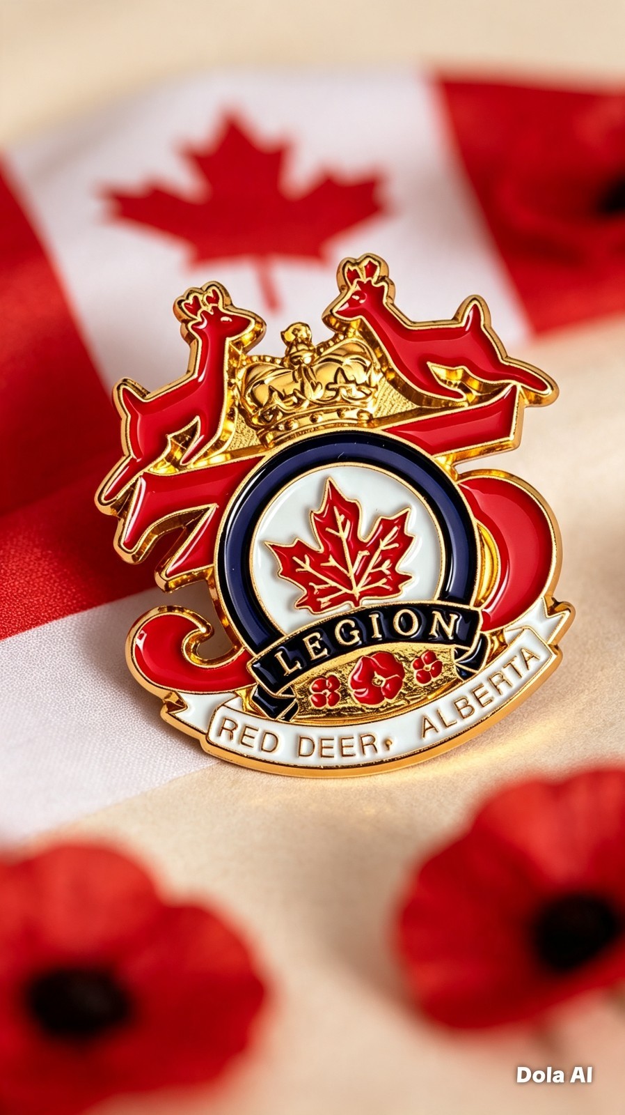 Vintage Royal Canadian Legion Red Deer Alberta Enamel Pin Badge Laurie Artiss