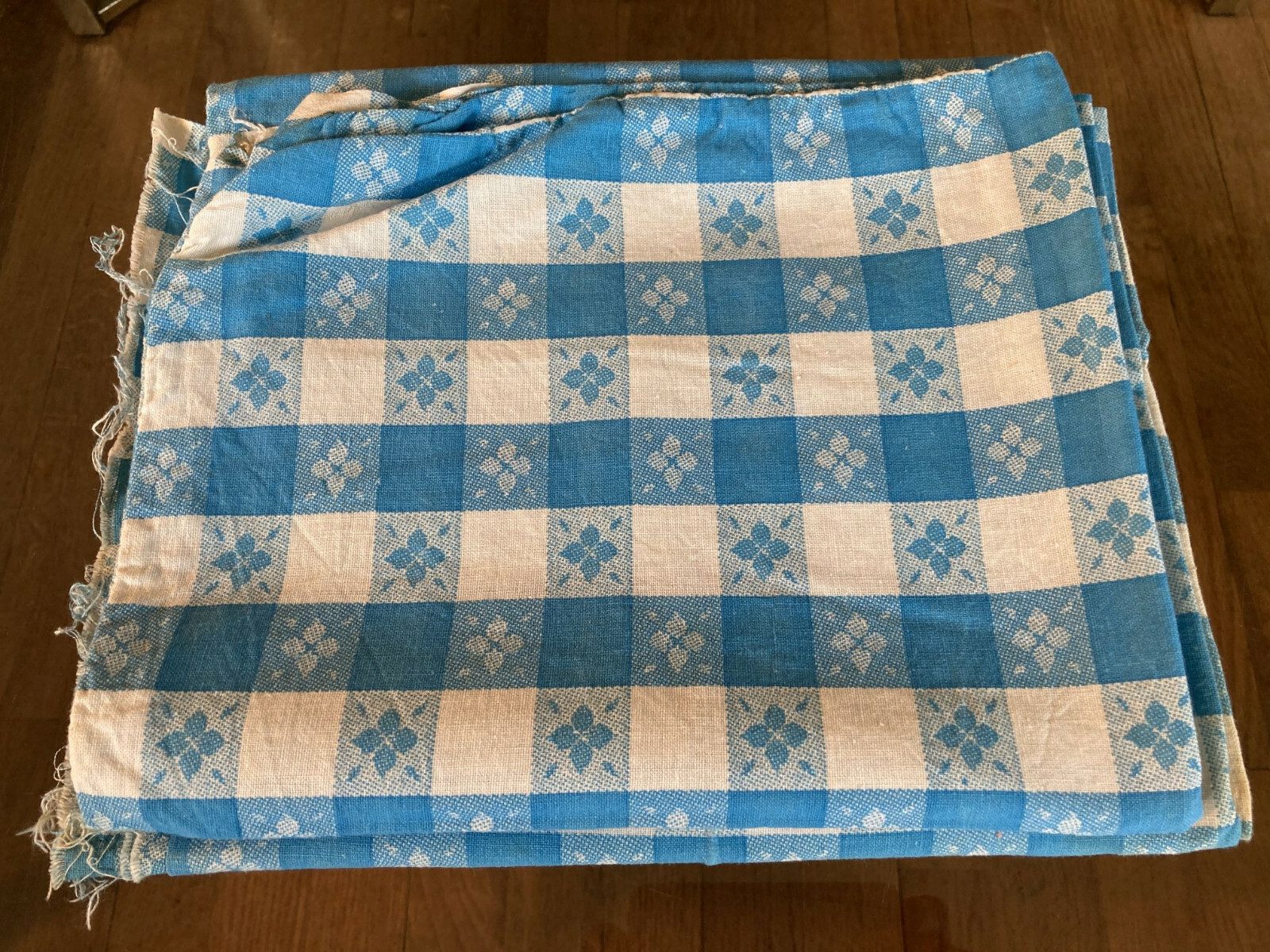 1 Vintage Cotton Feedsack Fabric Blue White Med Gingham Check 1920-1950s 2-Avail