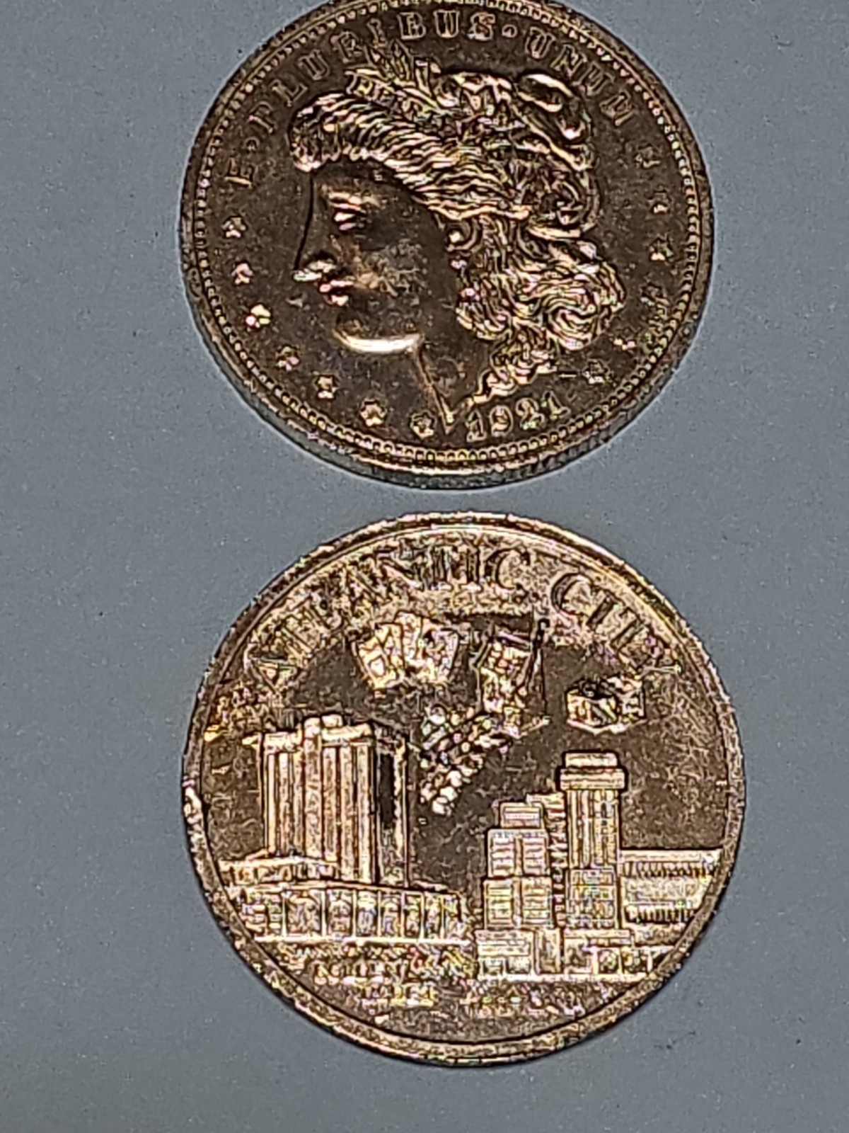 2 1921 Morgan Dollar/Las Vegas Souvenir Medallion 