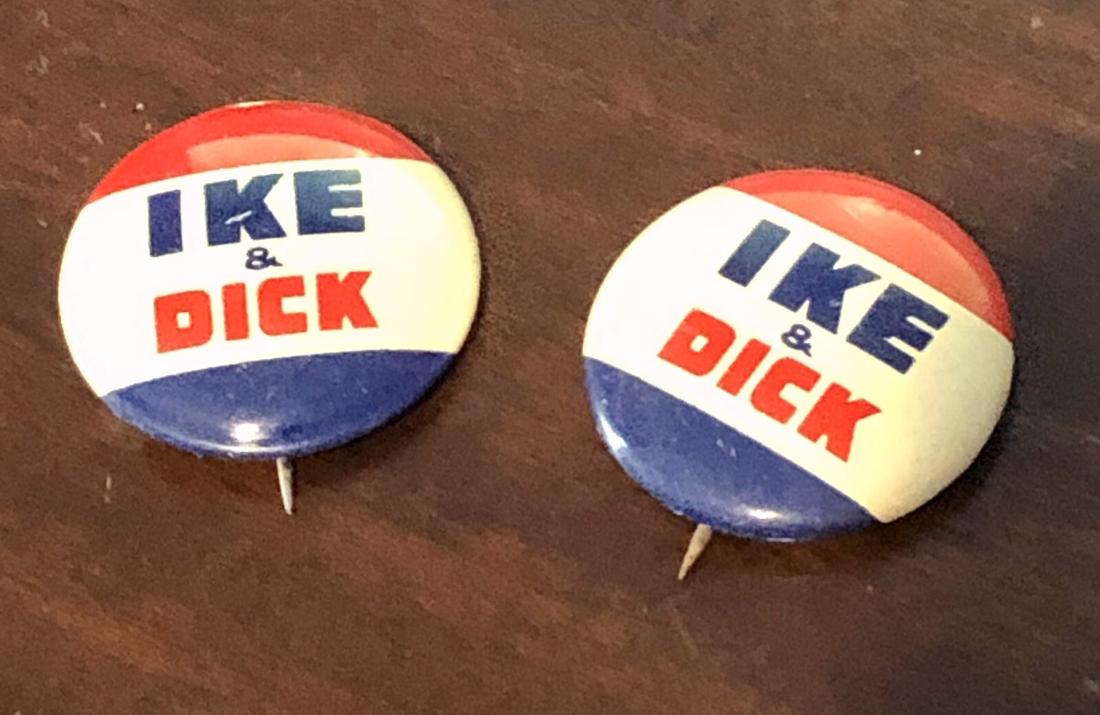 WOW TWO PINS - IKE & DICK, 1956 Presidential Election Original Union Pins-VOTE