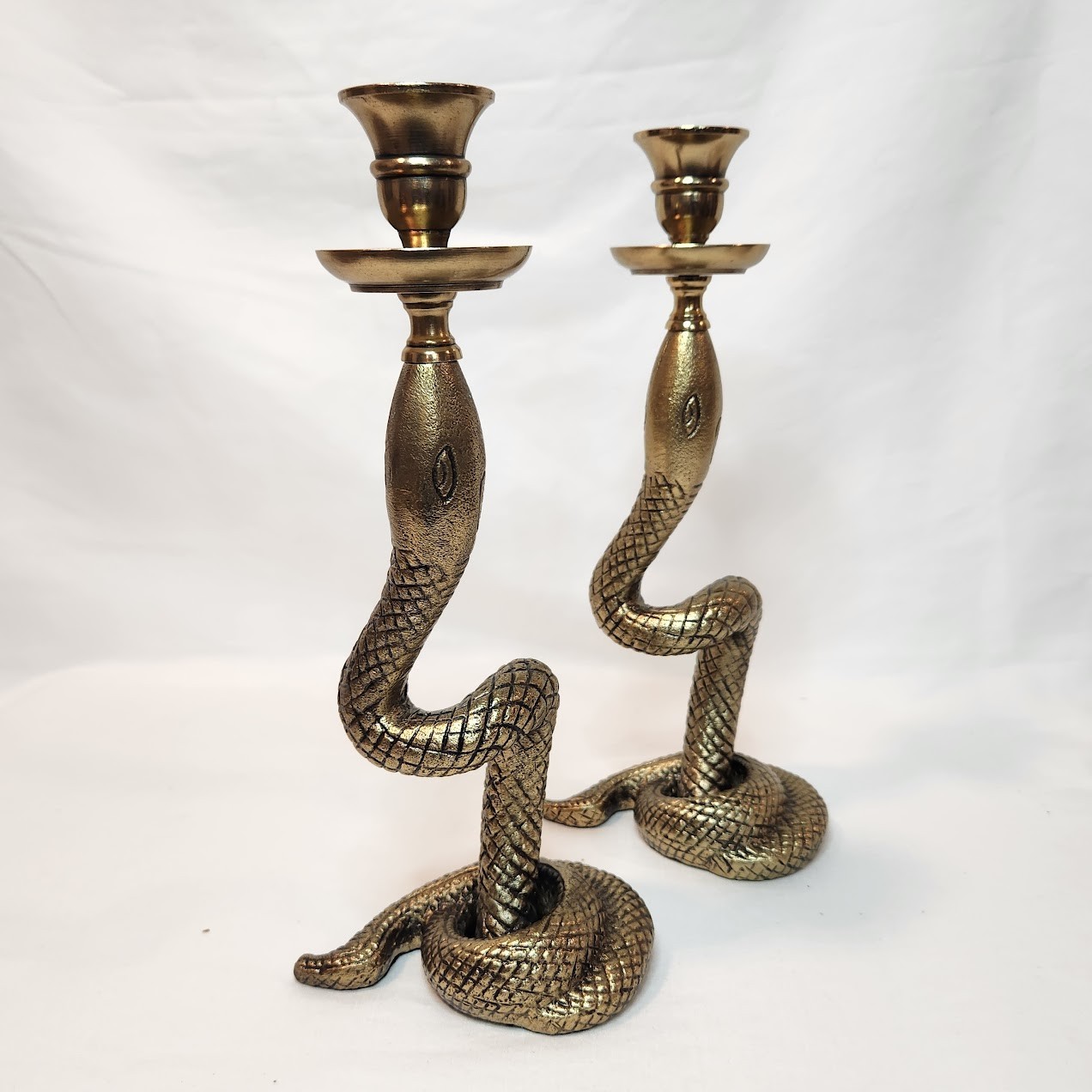 Grandin Road Set of 2 Coiled Snake Brass Finish Candle Holders 12 in High NIP Grandin Road Set of 2 Coiled Snake Brass Finish Candle Holders 12 in High NIP