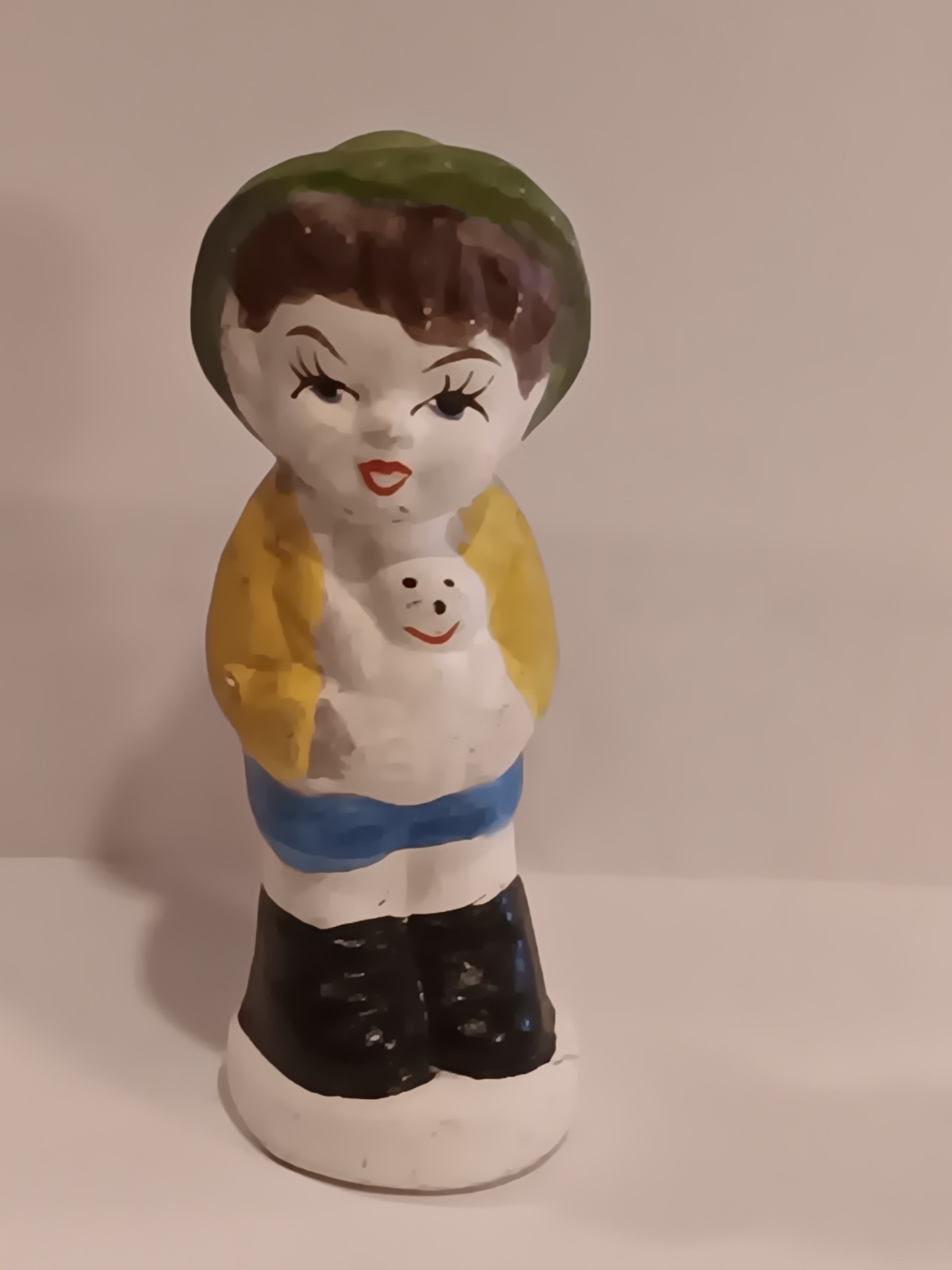 Vintage hand-painted ceramic child figurine holding a doll 3 Vintage hand-painted ceramic child figurine holding a doll 3