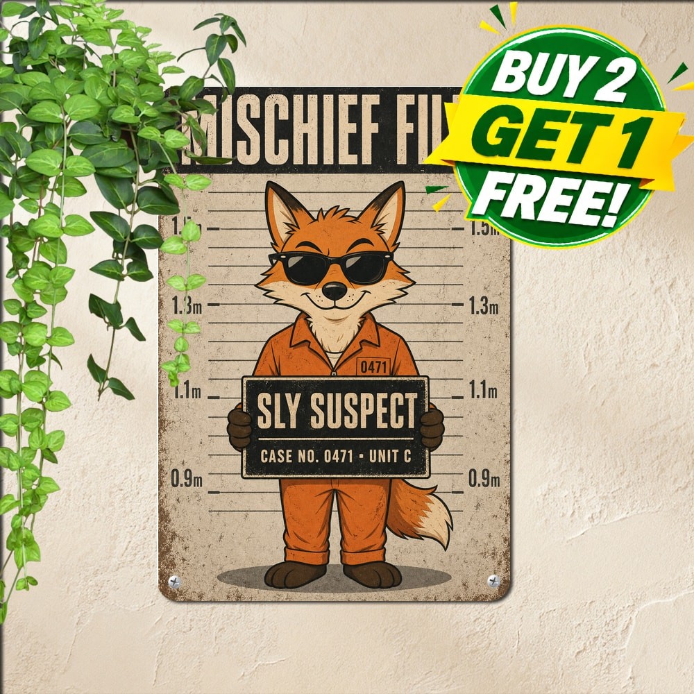 Funny Fox Mugshot With Sunglasses Police Photo Sign Metal Tin Plaque