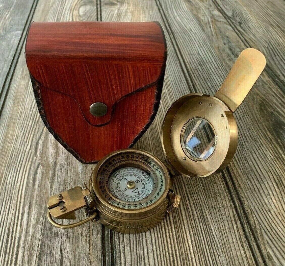 Vintage Solid Brass WWII Military Pocket Compass Gift