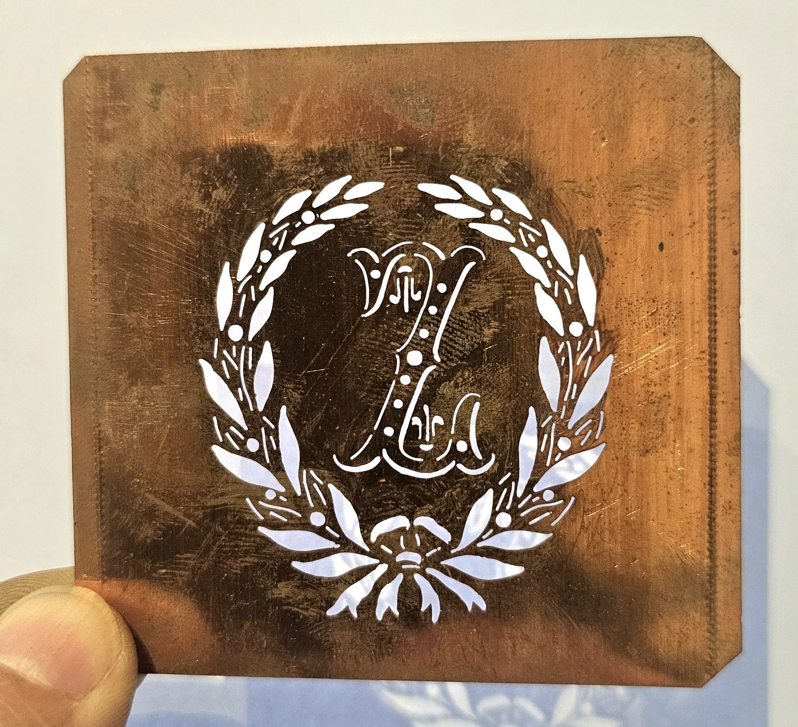 Antique Copper Monogram Stencil Letter Z – Ornate Alphabet Plate c.1880–1920 Z1