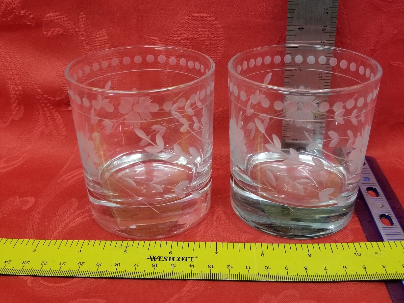 Williams Sonoma Vintage Etched Double Old Fashioned Glasses