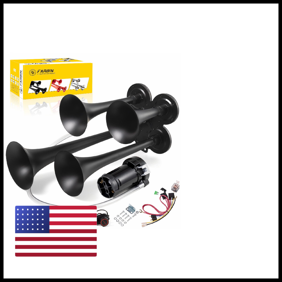Farbin Truck Air Horn 150Db Train Horn 12V 4 Trumpet Car Horn For Truck Super Farbin Truck Air Horn 150Db Train Horn 12V 4 Trumpet Car Horn For Truck Super