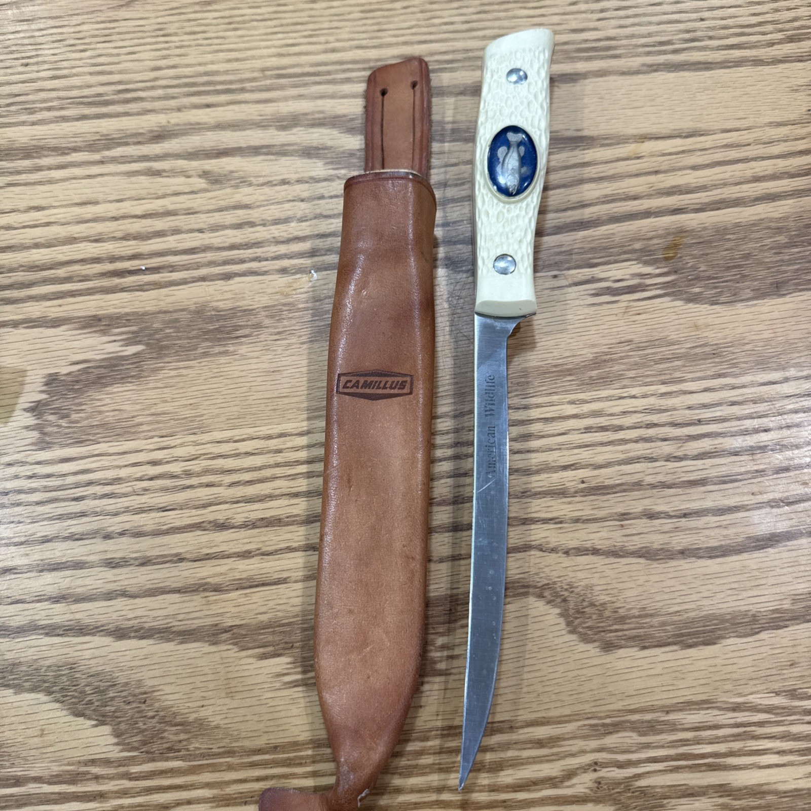 Vintage Camillus 1006 American Wildlife Fillet Knife Sid Bell Pewter Bass Sheath Vintage Camillus 1006 American Wildlife Fillet Knife Sid Bell Pewter Bass Sheath
