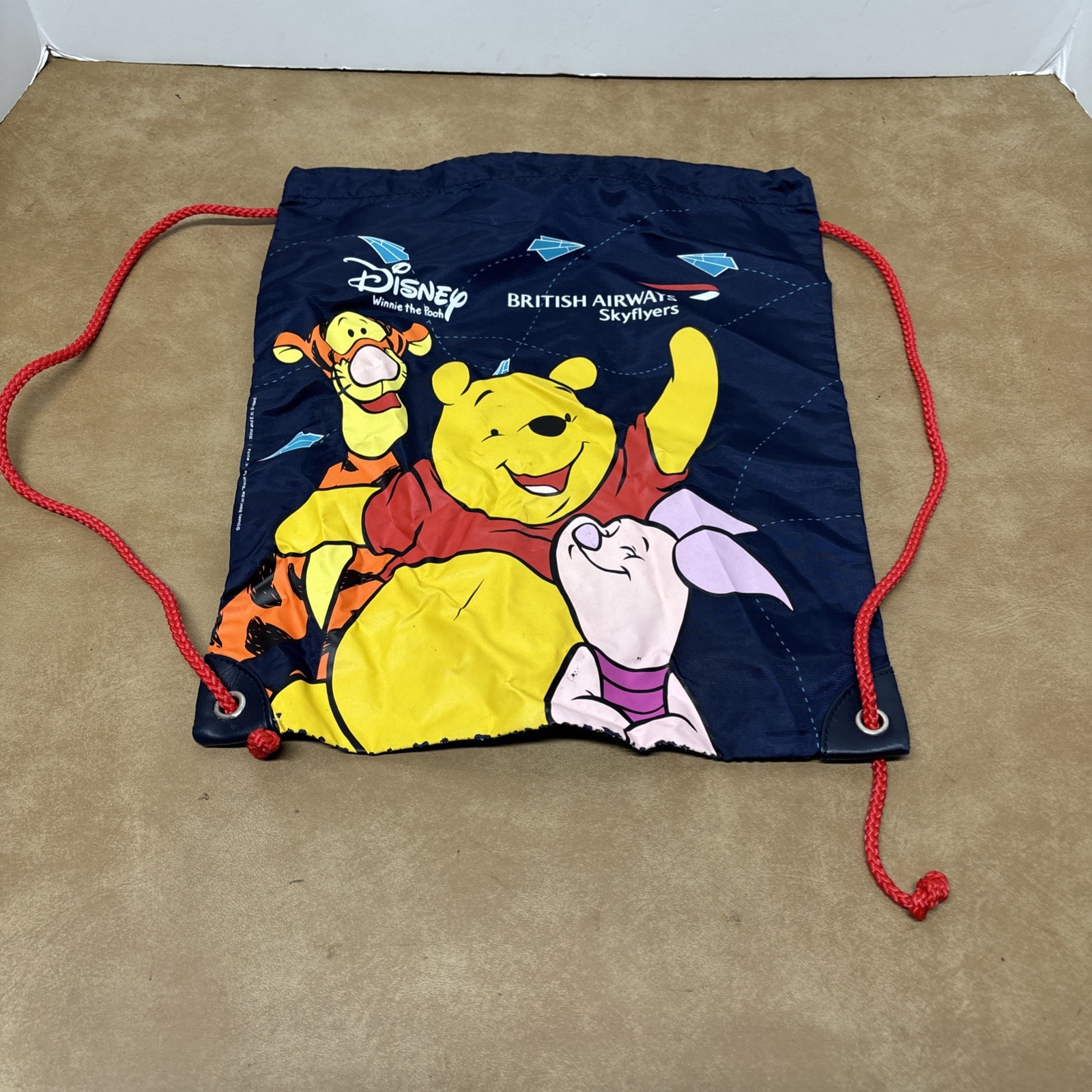 Winnie The Pooh Drawstring Tote Disney X British Airways Skyflyers 14x12