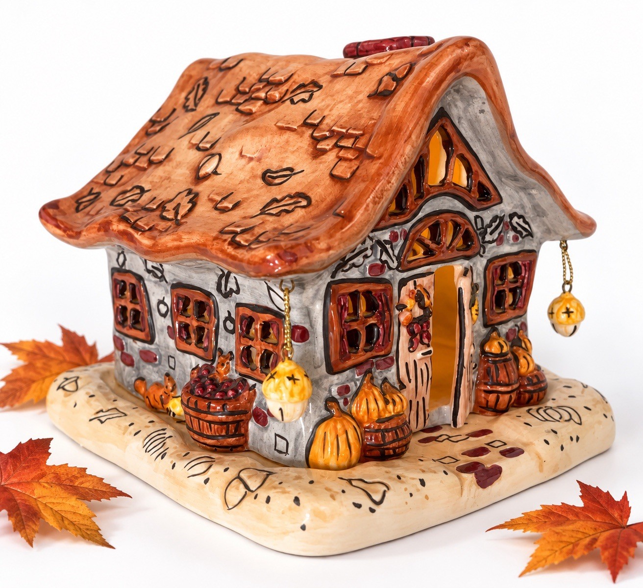 Russ Berrie Fall Autumn Country House Ceramic Tealight Votive Candle Holder Russ Berrie Fall Autumn Country House Ceramic Tealight Votive Candle Holder