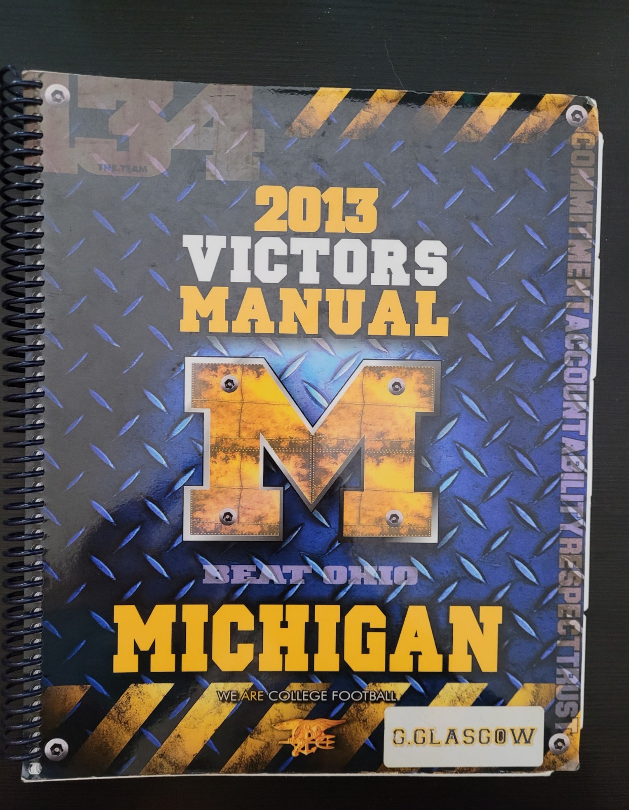 2013 Michigan Victors Manual G. Glasgow OWNED Wolverines Football Player Book