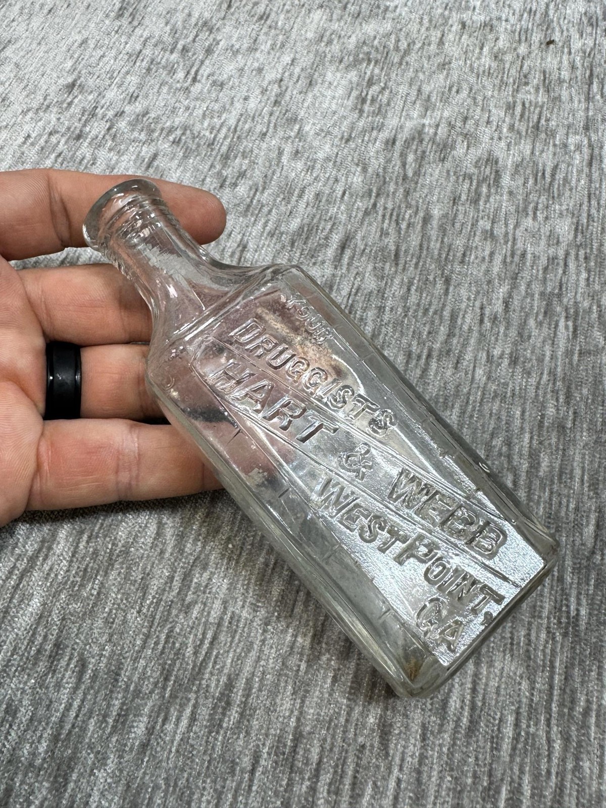 Vintage Hart & Webb Druggists Medicine Bottle Clear Glass West Point GA Embossed