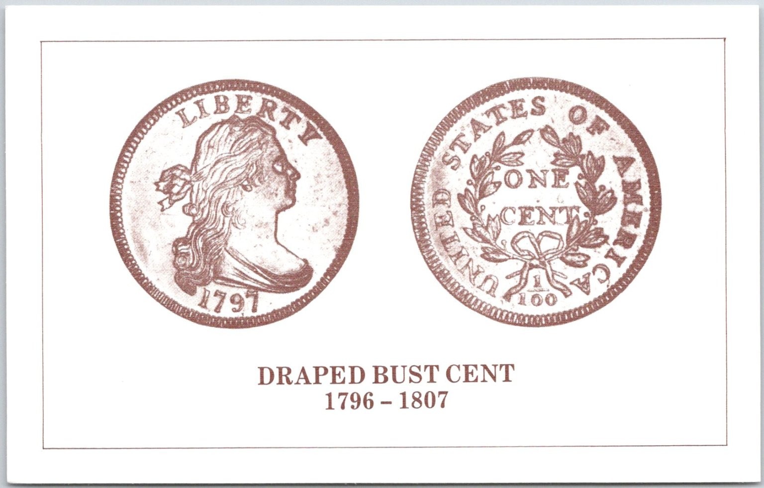 Draped Bust Cent 1796-1807 Vintage Numismatic Postcard Coin Art