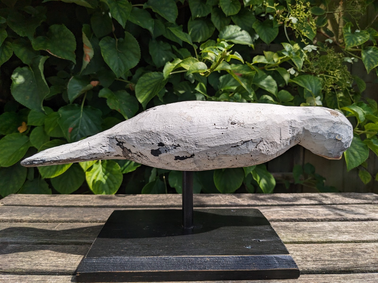 Vintage Estate Carved Working Dove Decoy  On Faux Ebonized Base Folk art