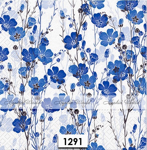 (1291) TWO Paper LUNCHEON Decoupage Art Craft Napkins - BLUE FLAX FLOWERS