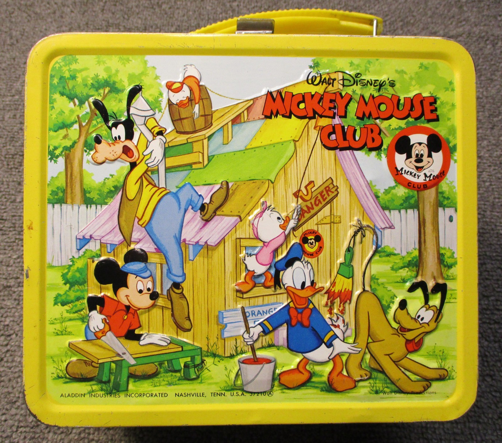 Vintage Walt Disney Mickey Mouse Club Metal Lunchbox with Metal Thermos, Yellow