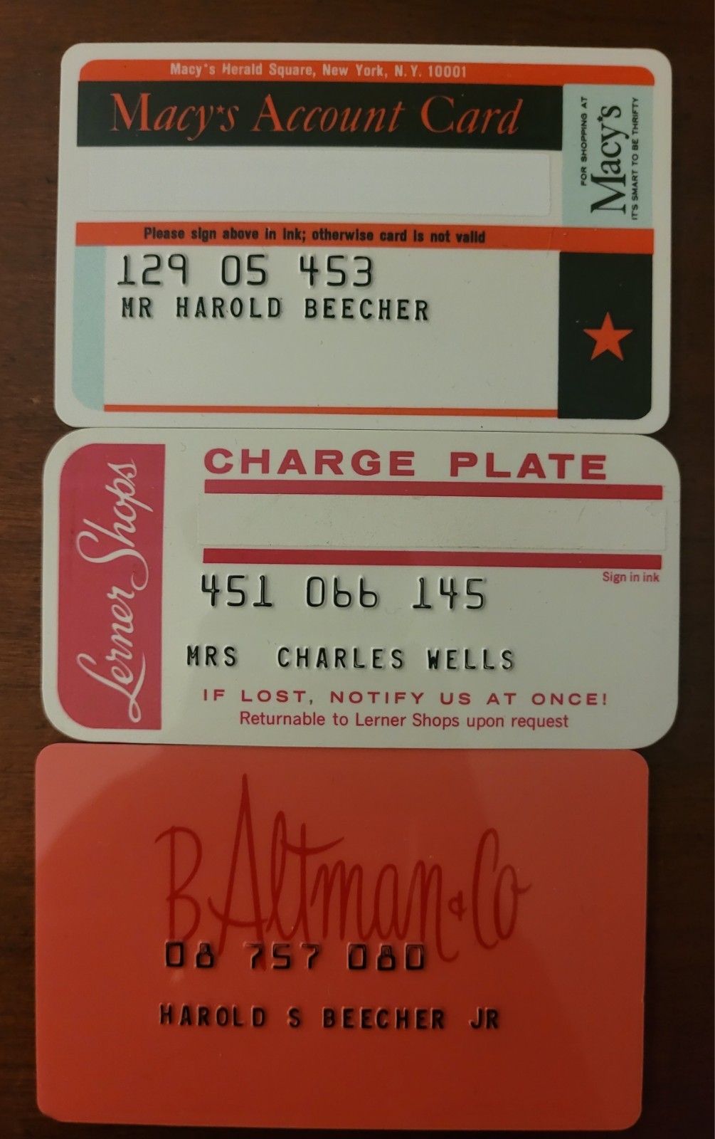 3 Vintage Department Store Credit  Cards Macy\'s, Altman, Lerner