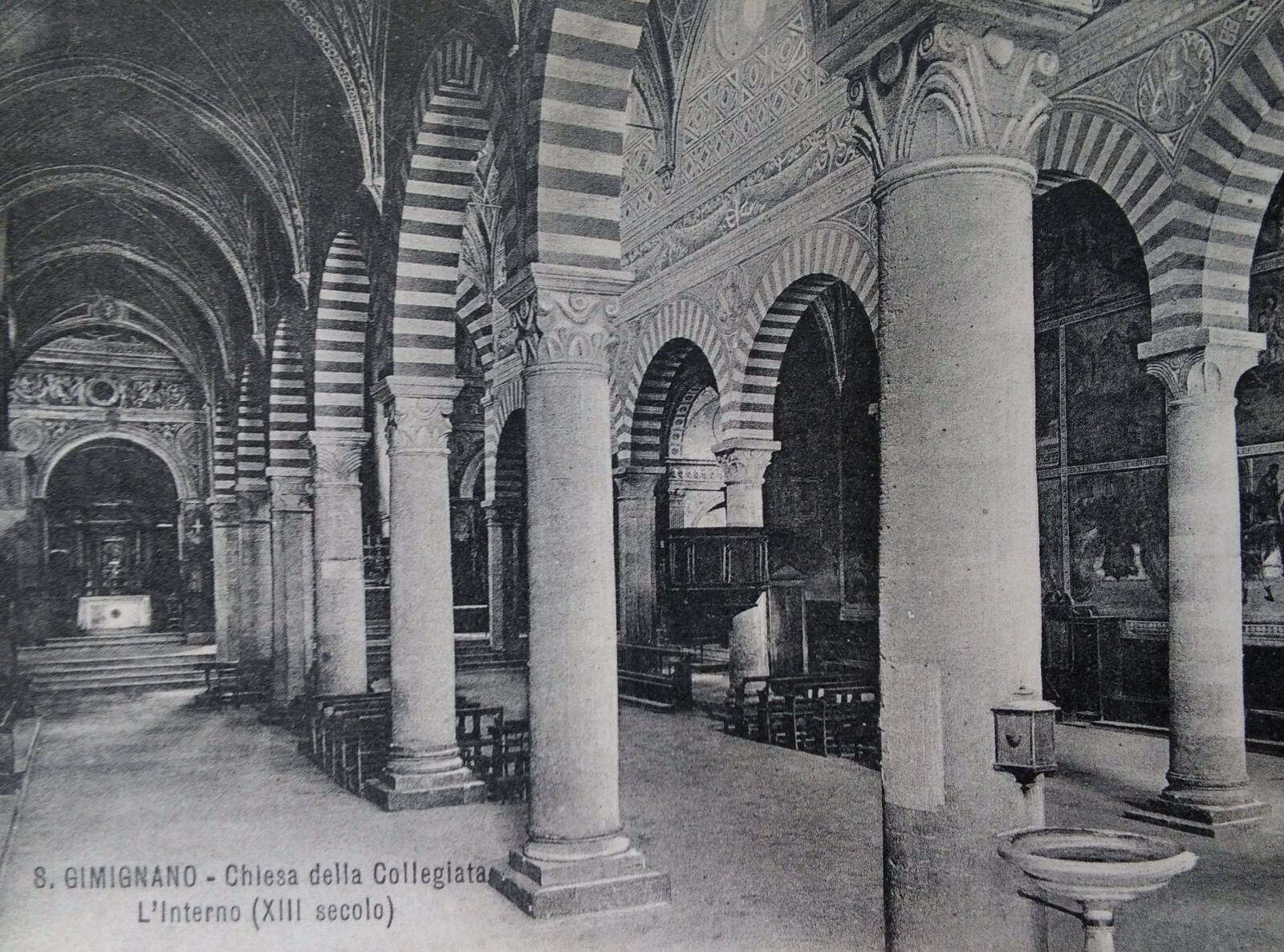 San Gimignano Italy Postcard Early 1900s Rare Collegiate Church Interior Arch
