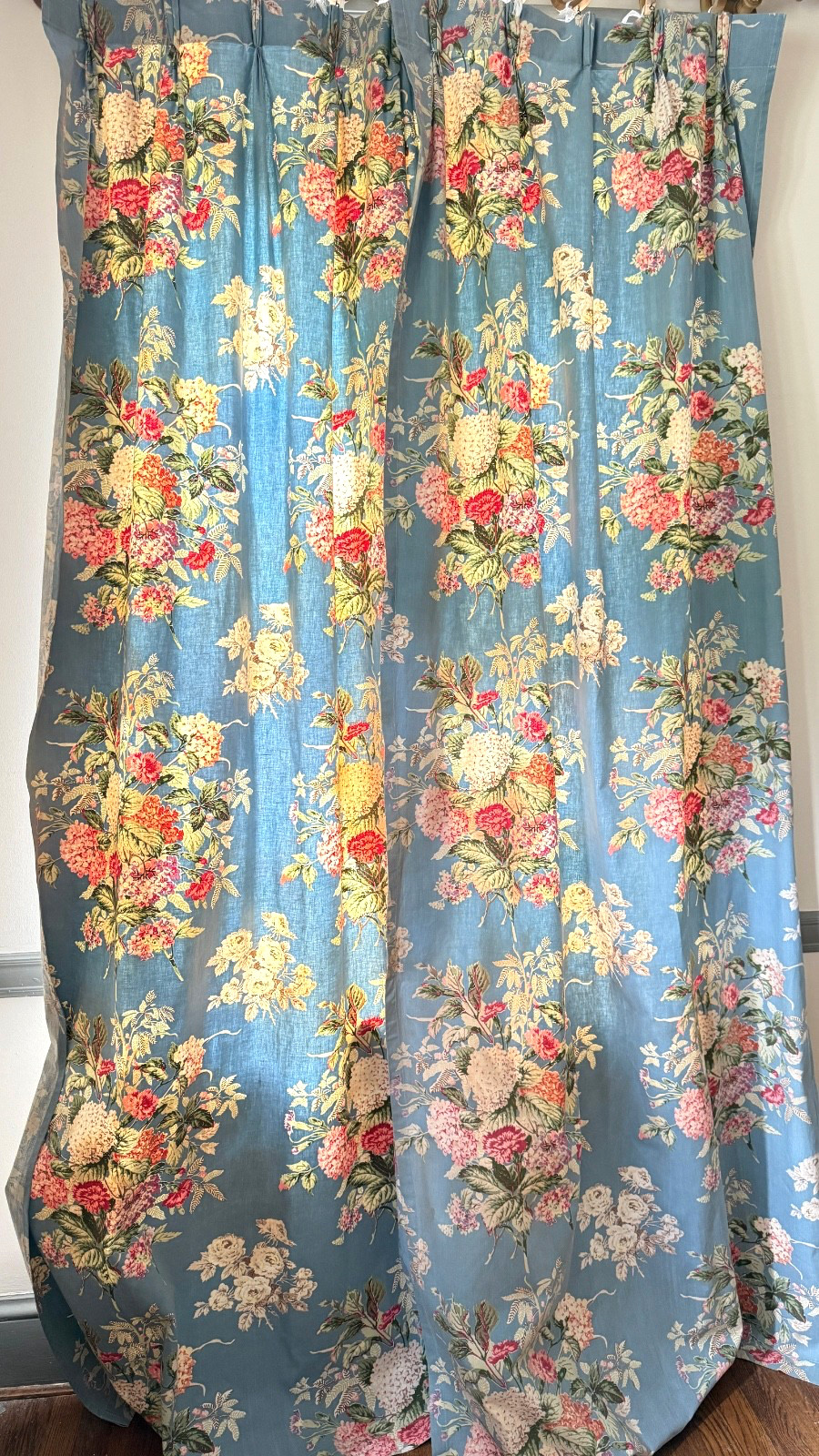 Pair Vintage Retro Floral Curtains Drapes w/ Pinch Pleats B184