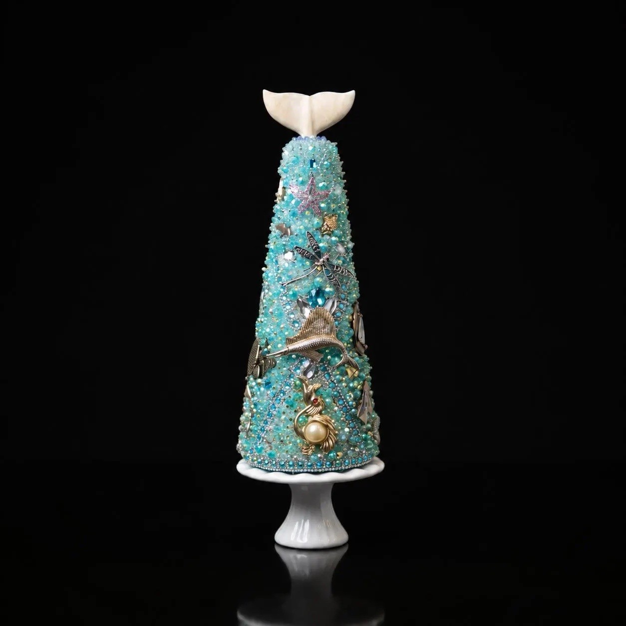 Handcrafted bejeweled Tree With Vintage Jewelry Nautical Christmas