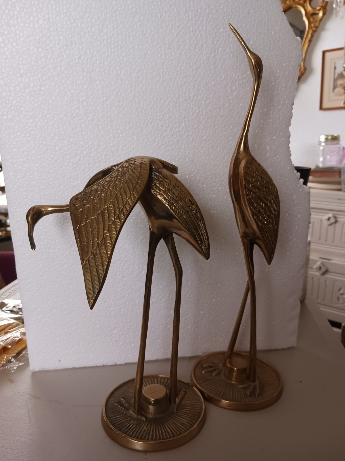 Vintage Mid Century Modern Brass Heron Figurines Pair of 2