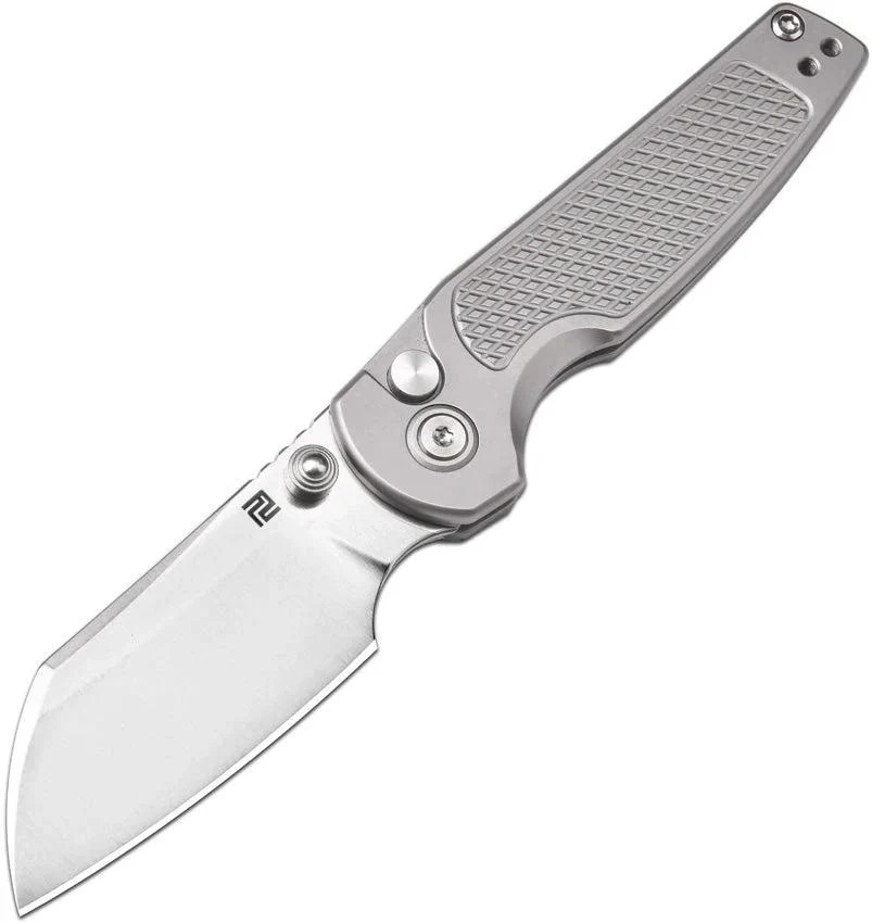Artisan Cleo Button Lock Ti Folding Pocket Knife 2.5in Blade EDC Camping Hunting