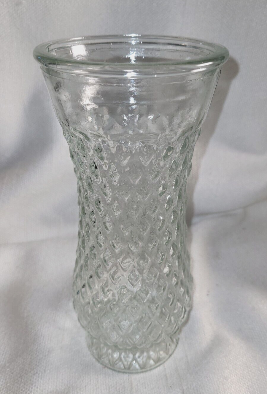 Vintage Diamond Pattern Clear  Pressed Glass Bouquet Vase 8.5\