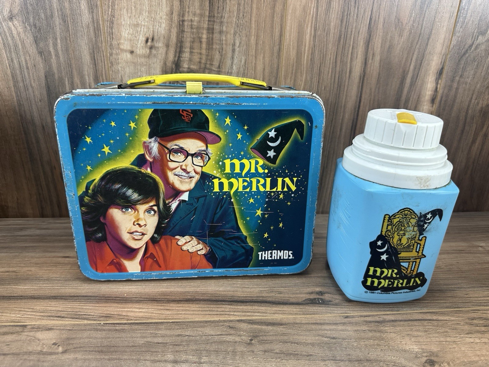 Unused 1981 Mr Merlin Lunchbox with Thermos. Almost Mint.