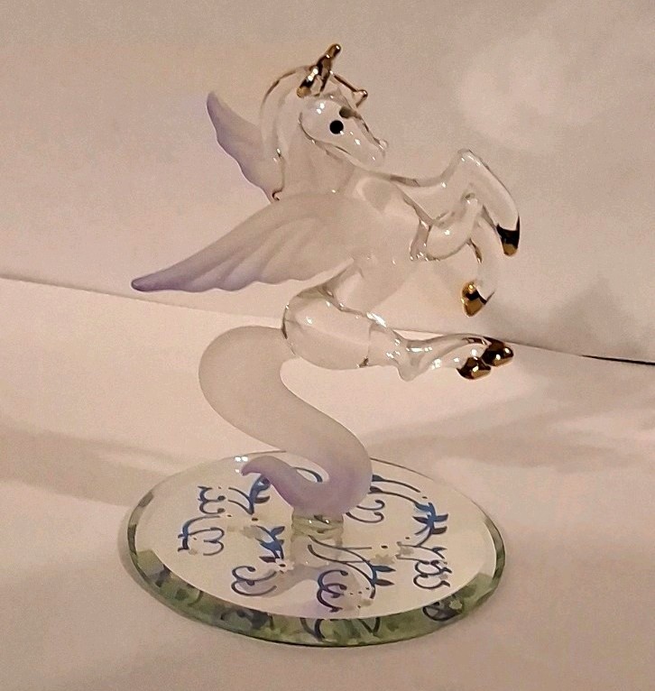 Glass Winged Pegasus/Unicorn Figurine on Glass Base