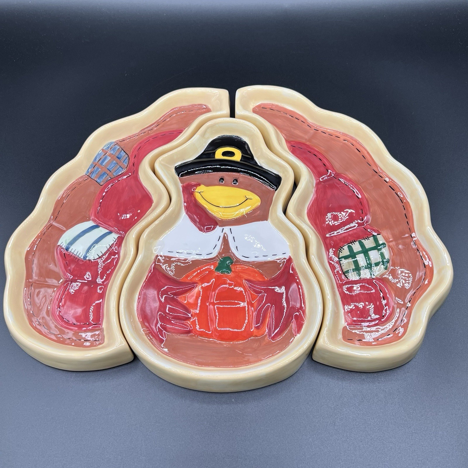 3 Pc. Thanksgiving Pilgrim Turkey Serving Platter/Tray Charcuterie Event Hosting