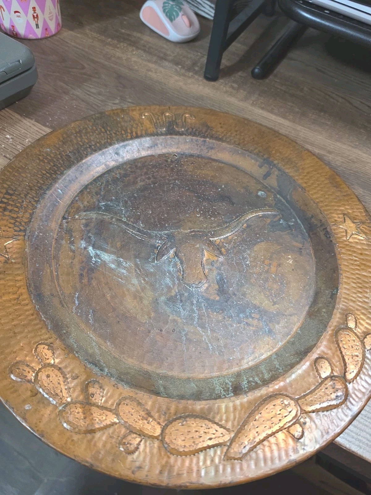 Vintage King Ranch Copper Plate - Hand Hammered Longhorn & Cactus 14