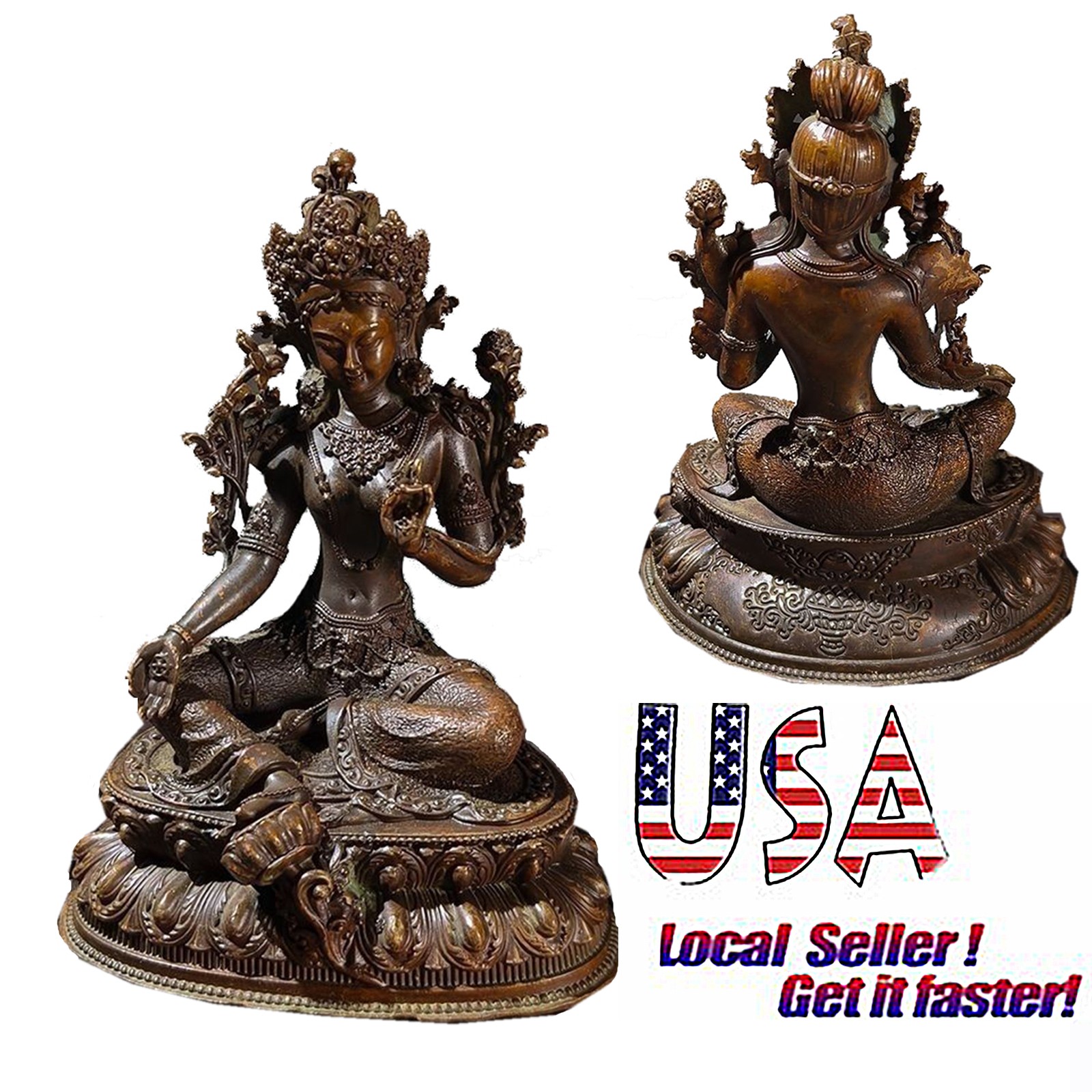 10.6cm Green Tara Vajrayana Figures Antique Tibet Buddha Statue Worship Ornament