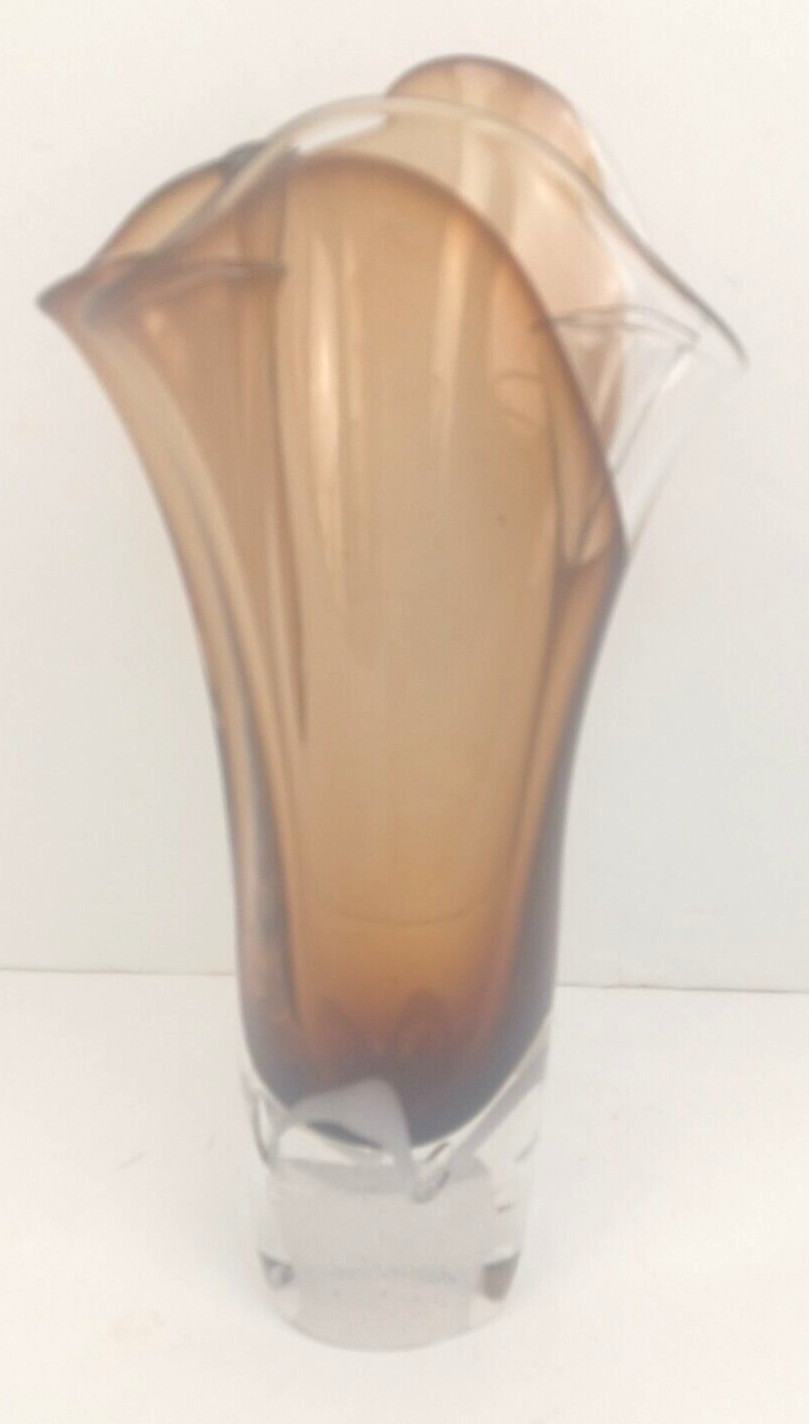 Unique Crystal Art Glass Poland PbO 24% Handkerchief Vase Paperweight Base 11