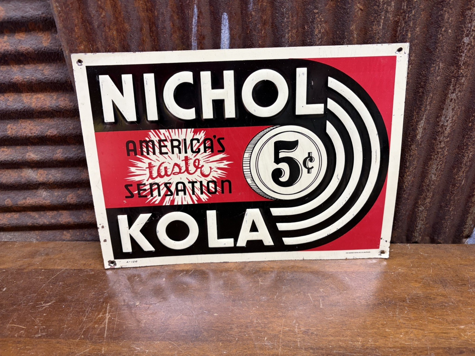Nichol Kola Embossed Sign Advertising 1940s Soda Vintage 14\ Nichol Kola Embossed Sign Advertising 1940s Soda Vintage 14\