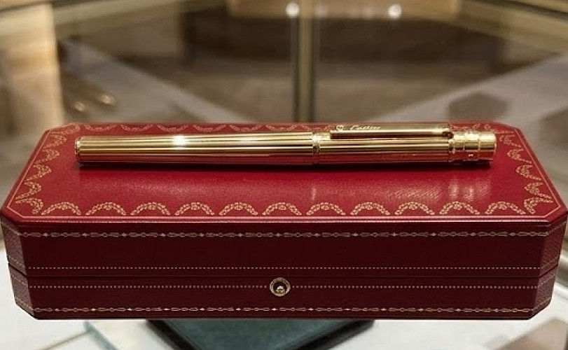 Cartier Santos de Cartier Rollerball Pen Full Gold Luxury Writing Instrument Box Cartier Santos de Cartier Rollerball Pen Full Gold Luxury Writing Instrument Box