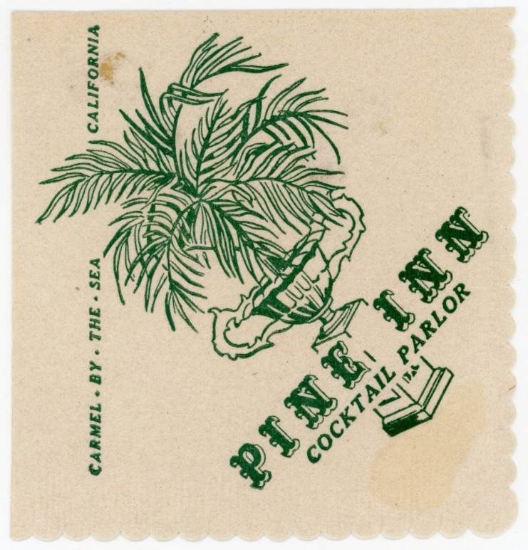 1930s-40s Pine Inn Cocktail Carmel-By-the-Sea Napkin California SP11