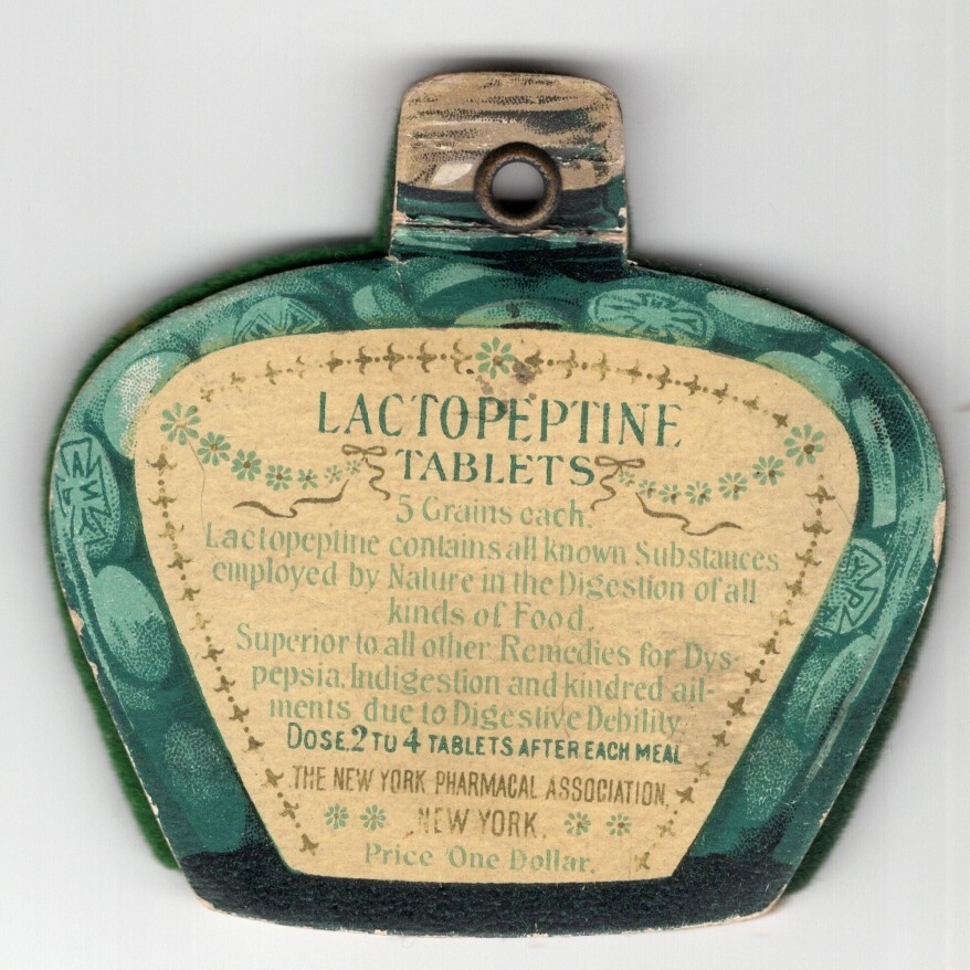 Lactopeptine Tablets Die Cut Bottle Pen Wipe New York Pharmacal Co c1890s RARE