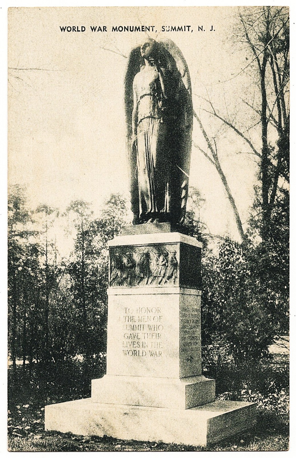 Summit NJ - World War Monument 1930s postcard Summit NJ - World War Monument 1930s postcard