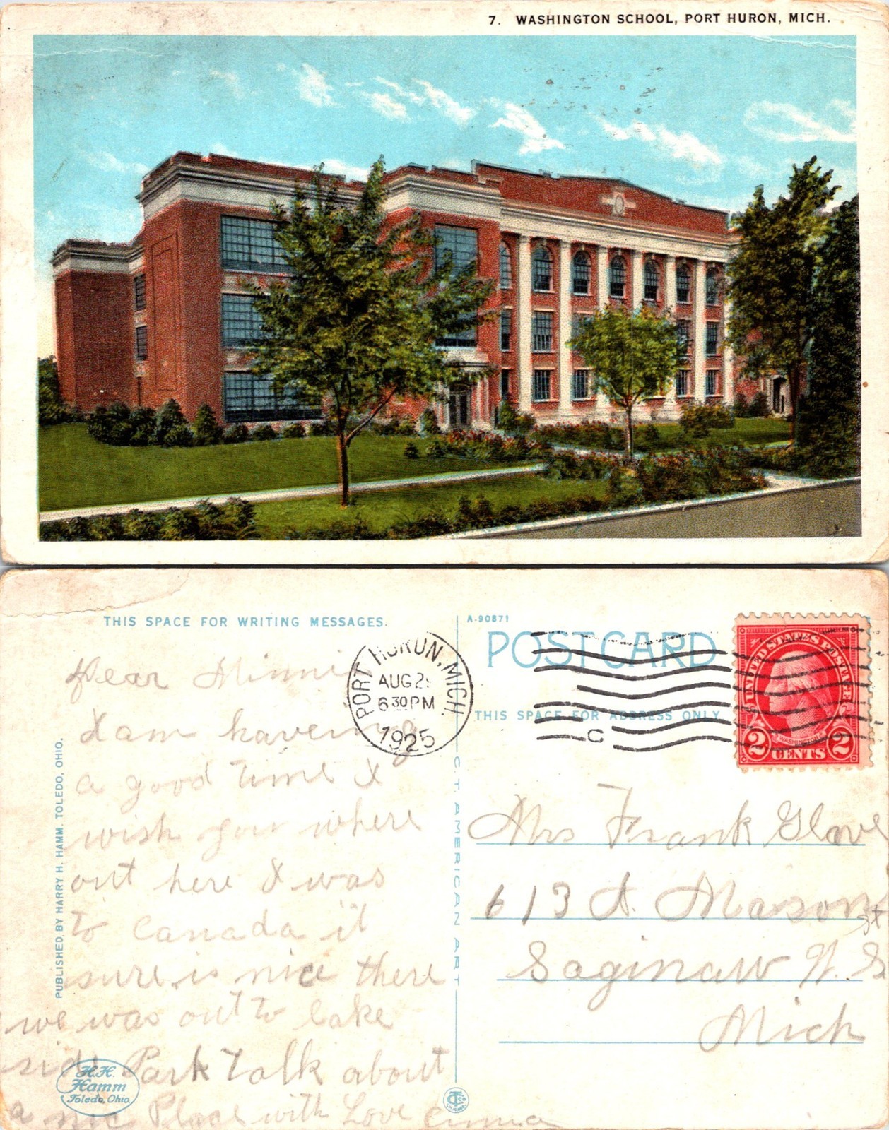 Washington School, Port Huron, Michigan Postcards used 56089