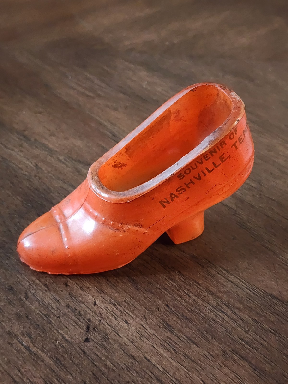 Antique EAPG Orange Glass Shoe Slipper Souvenir of Nashville, TENNESSEE