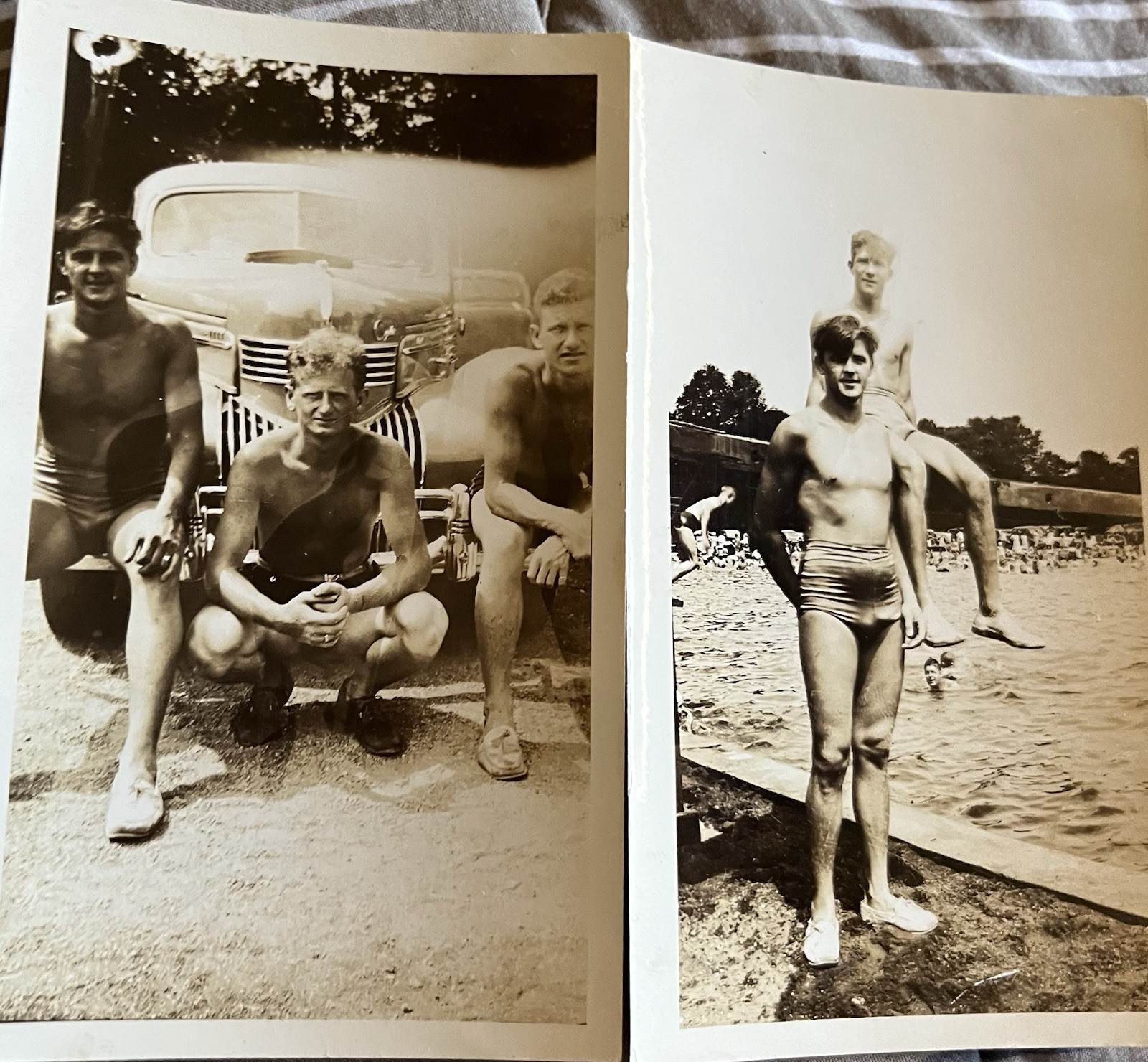 2 Vintage Photos Group Friends Men Beach Rocks Swimwear Swim Trunks Bulges 2 Vintage Photos Group Friends Men Beach Rocks Swimwear Swim Trunks Bulges